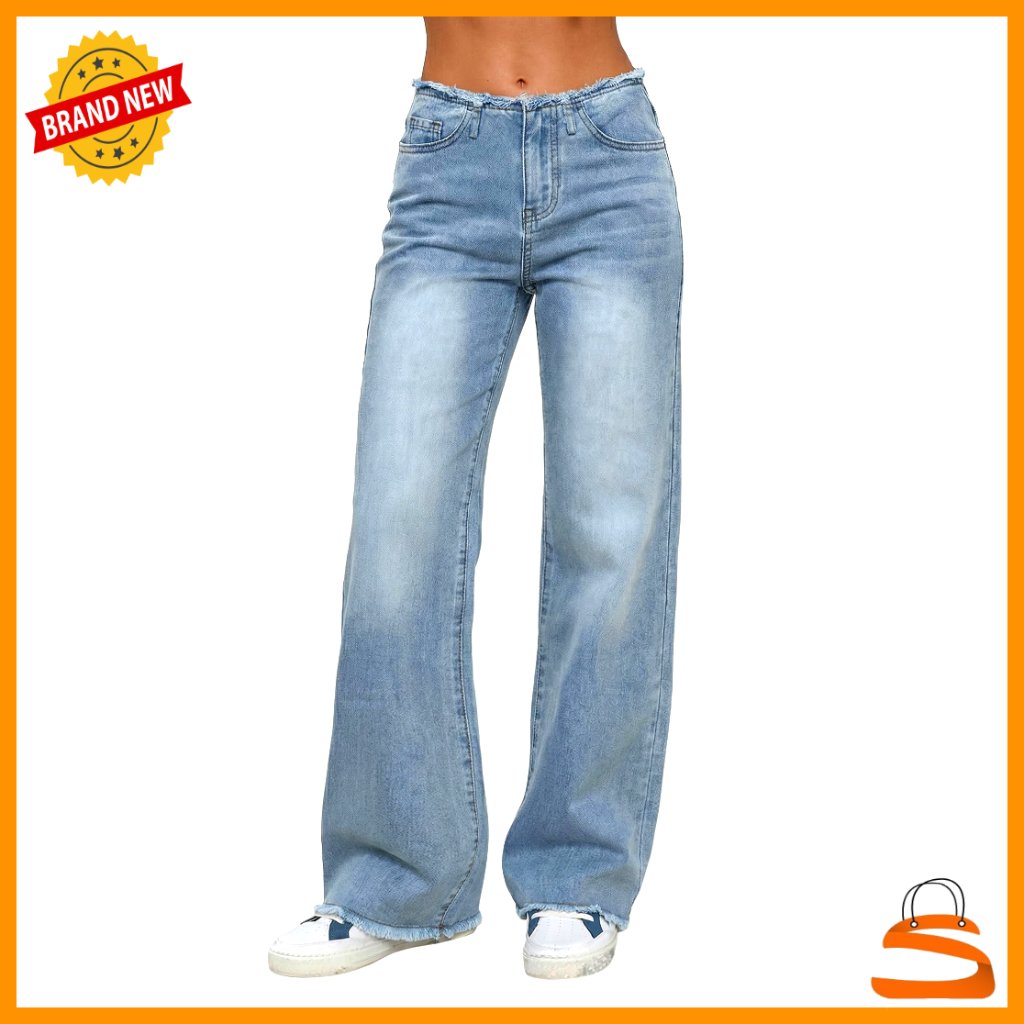 Wide Leg Jeans With Tummy Control, Mid Rise, Stretchy Denim Pants